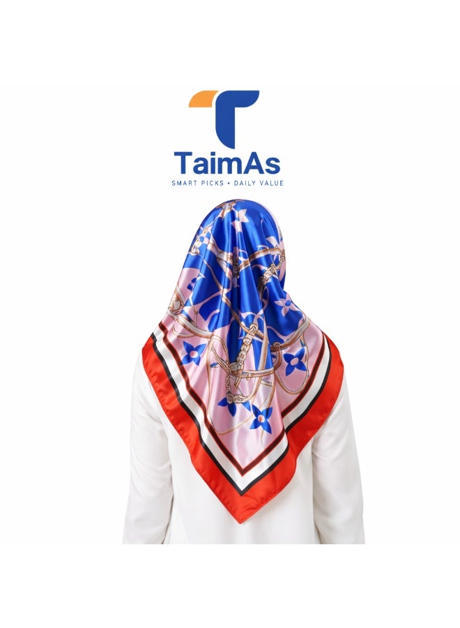 TaimAs Women’s Printed Satin Scarf 90x90 cm – Elegant Square Shawl for Hijab, Neck & Fashion Styling - Image 1